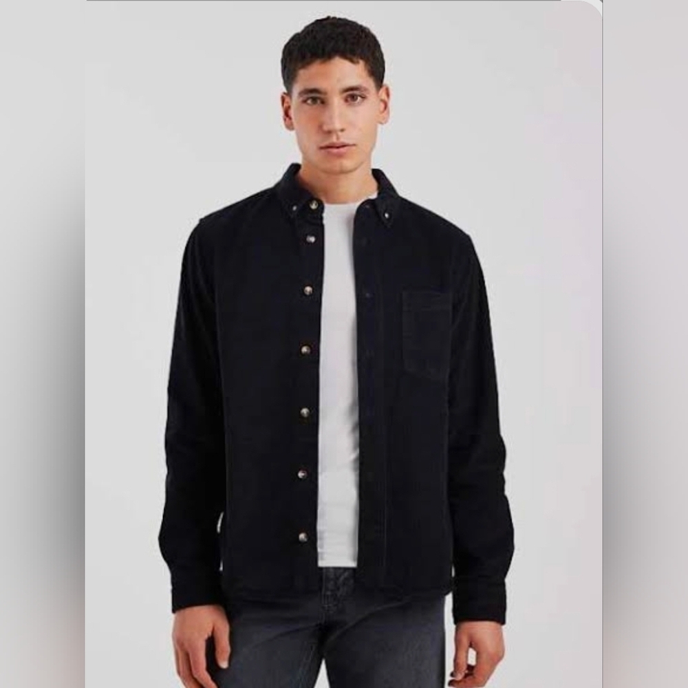 Asos Design Regular Fit Black Mens Corduroy Shirt, XL